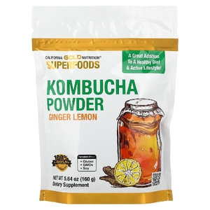California Gold Nutrition, Superfoods, комбуча в порошке, со вкусом имбиря и лимона, 160 г