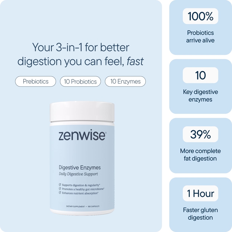 Zenwise Health, Ежедневные пищеварительные ферменты с пребиотиками и пробиотиками, 180 растительных капсул