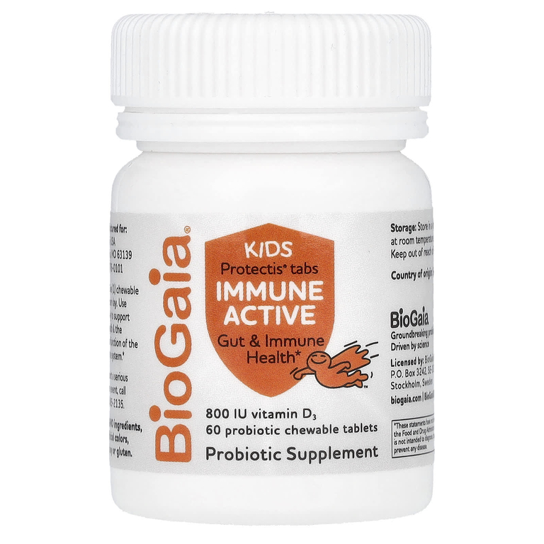 BioGaia, Kids, Immune Active with L. Reuteri + витамин D, апельсин, 60 жевательных таблеток с пробиотиками