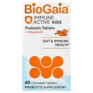 BioGaia, Kids, Immune Active with L. Reuteri + витамин D, апельсин, 60 жевательных таблеток с пробиотиками