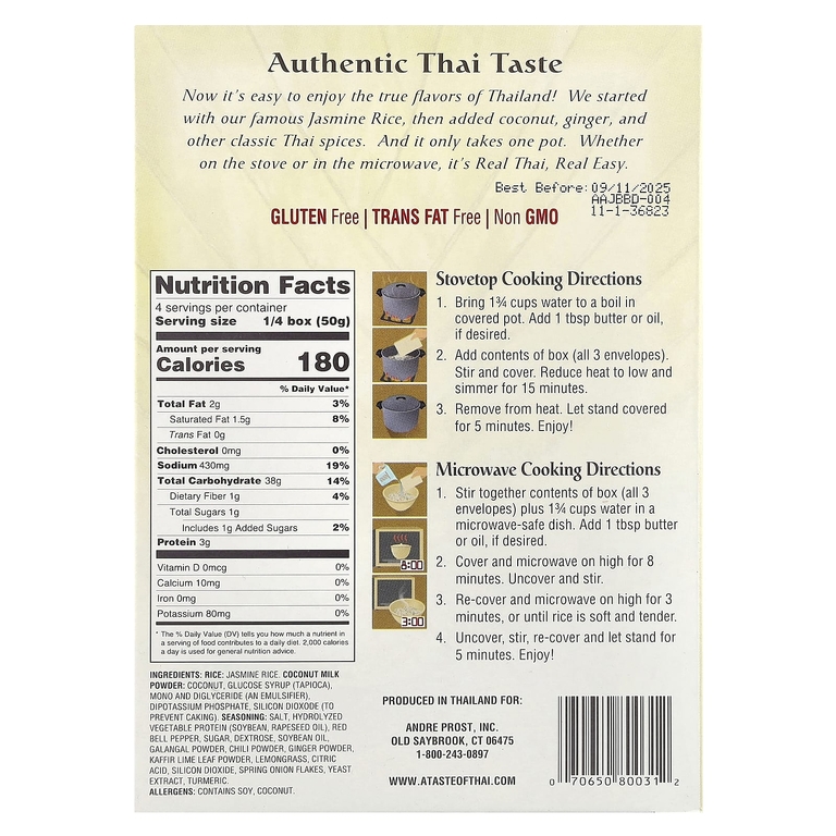 A Taste Of Thai, Рис с кокосом и имбирем, 200 г (7 унций) (Товар снят с продажи) 
