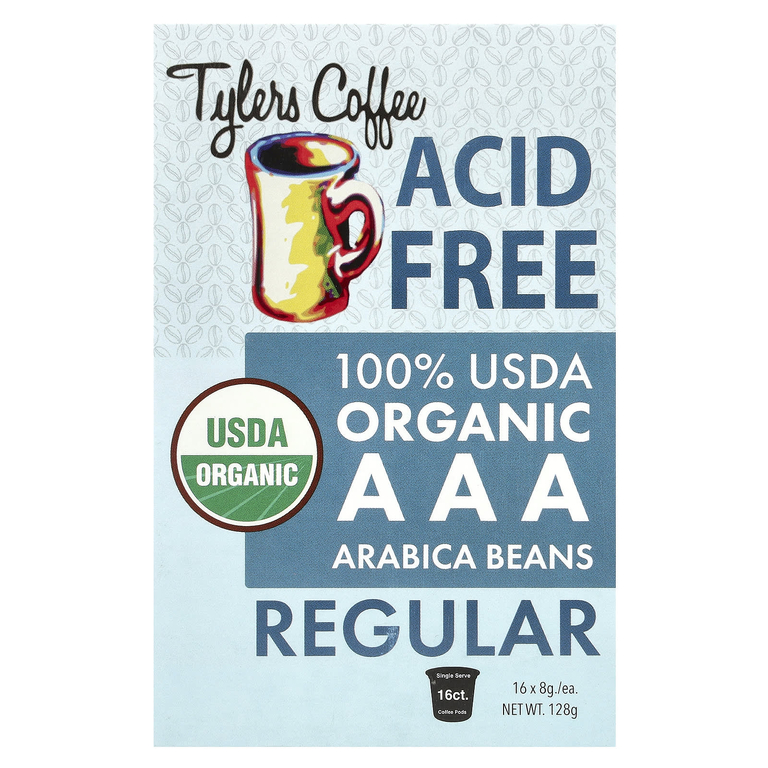 Tylers Coffees, Органический кофе, обычный, без кислоты, 16 капсул (8 г) каждая (Товар снят с продажи) 