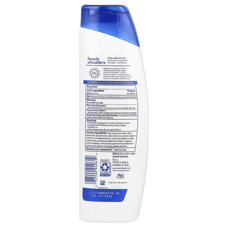 Head & Shoulders, Средство для защиты от зуда кожи головы, шампунь и кондиционер 2 в 1, с эвкалиптом, 250 мл (8,45 жидк. унц.)