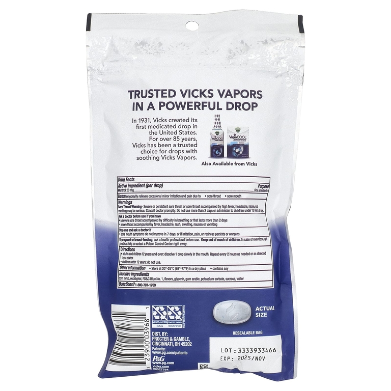Vicks, VapoCool ™ Severe, максимальная сила действия, Winterfrost, 45 лечебных капель
