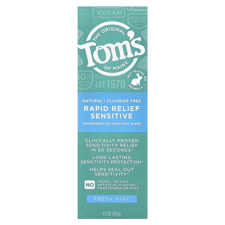 Tom's of Maine, Rapid Relief, чувствительная зубная паста, без фтора, свежая мята, 113 г (4 унции)