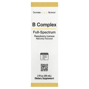 California Gold Nutrition, комплекс витаминов группы B полного спектра с витамином B12, пантотеновой кислотой, биотином и ниацином, малина и лимон, 59 мл (2 жидк. унции)