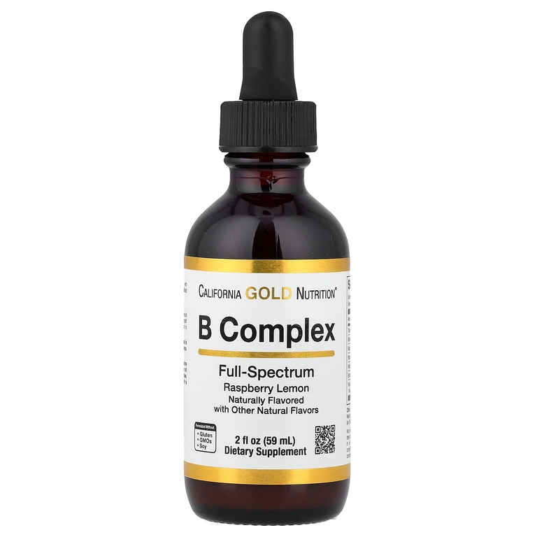 California Gold Nutrition, комплекс витаминов группы B полного спектра с витамином B12, пантотеновой кислотой, биотином и ниацином, малина и лимон, 59 мл (2 жидк. унции)
