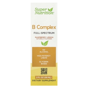 Super Nutrition, комплекс витаминов группы B полного спектра с витамином B12, пантотеновой кислотой, биотином и ниацином, малина и лимон, 59 мл (2 жидк. унции)