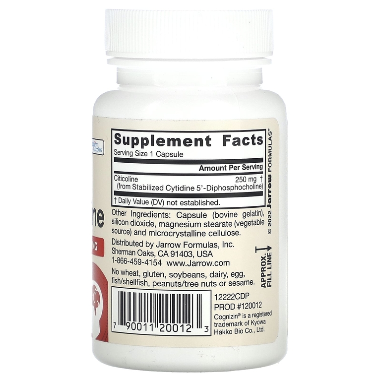 Jarrow Formulas, цитиколин, 250 мг, 60 капсул