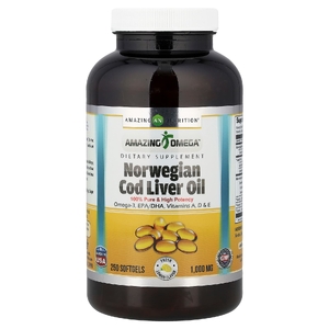 Amazing Nutrition, Amazing Omega™ масло печени норвежской трески, лимон, 1000 мг, 250 мягких капсул