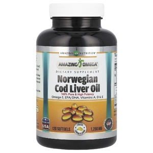 Amazing Nutrition, Жир печени норвежской трески, лимон, 1250 мг, 120 мягких таблеток