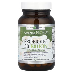 Amazing Nutrition, Amazing Flora ™, пробиотик, 50 миллиардов, 60 растительных капсул