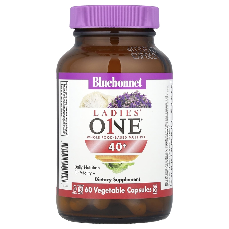 Bluebonnet Nutrition, Ladies' ONE® 40+, цельнопищевая мультивитаминная добавка, 60 растительных капсул