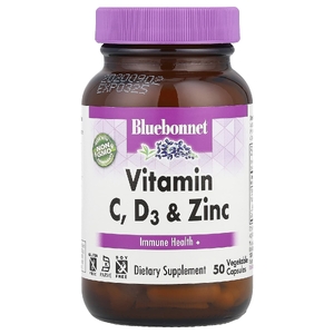 Bluebonnet Nutrition, витамины C, D3 и цинк, 50 растительных капсул