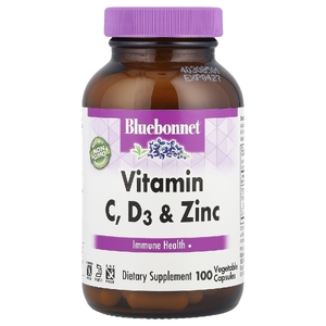 Bluebonnet Nutrition, витамины C, D3 и цинк, 100 растительных капсул