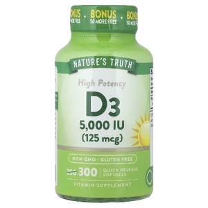 Nature's Truth, витамин D3, 125 мкг (5000 МЕ), 300 капсул с быстрым высвобождением