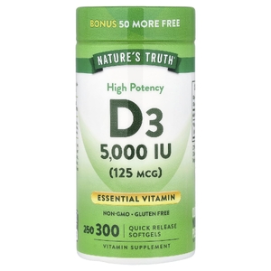 Nature's Truth, витамин D3, 125 мкг (5000 МЕ), 300 капсул с быстрым высвобождением