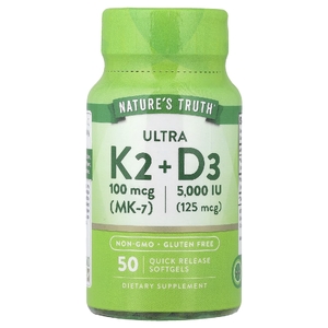 Nature's Truth, Ultra D3 и K2, 50 капсул с быстрым высвобождением