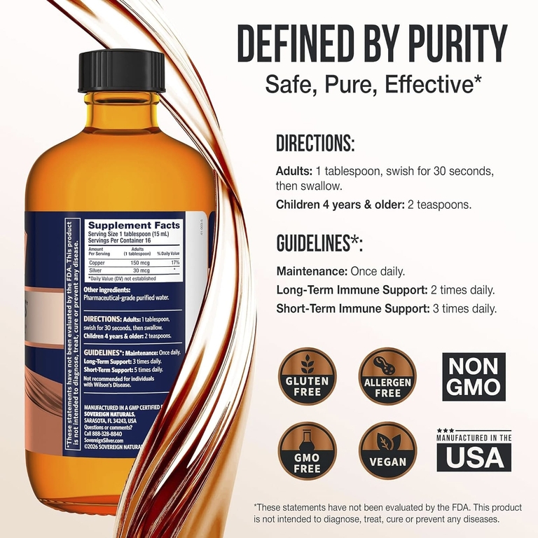 Sovereign Silver, Bio-Active Copper Hydrosol ™, 10 част. / Млн, 236 мл (8 жидк. Унций)