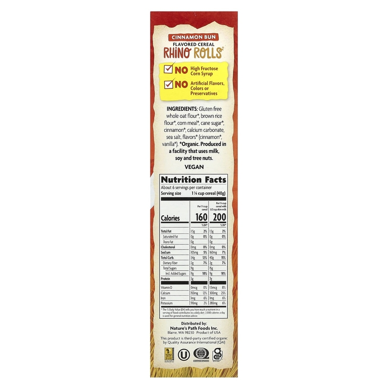 Nature's Path, EnviroKidz, органические хлопья Rhino Rolls®, булочка с корицей, 269 г (9,5 унции)