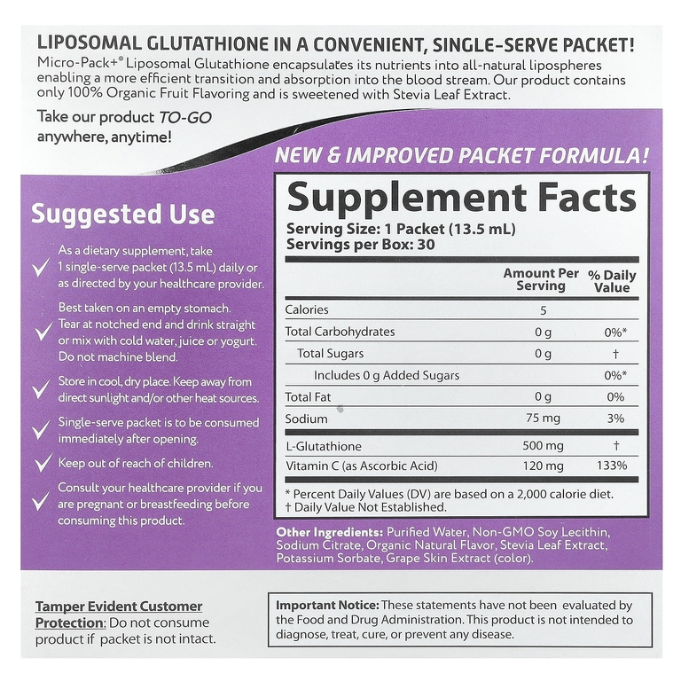 Aurora Nutrascience, Micro-Pack+®, липосомальный глутатион, 30 пакетиков по 13,5 мл (0,46 жидк. унции)