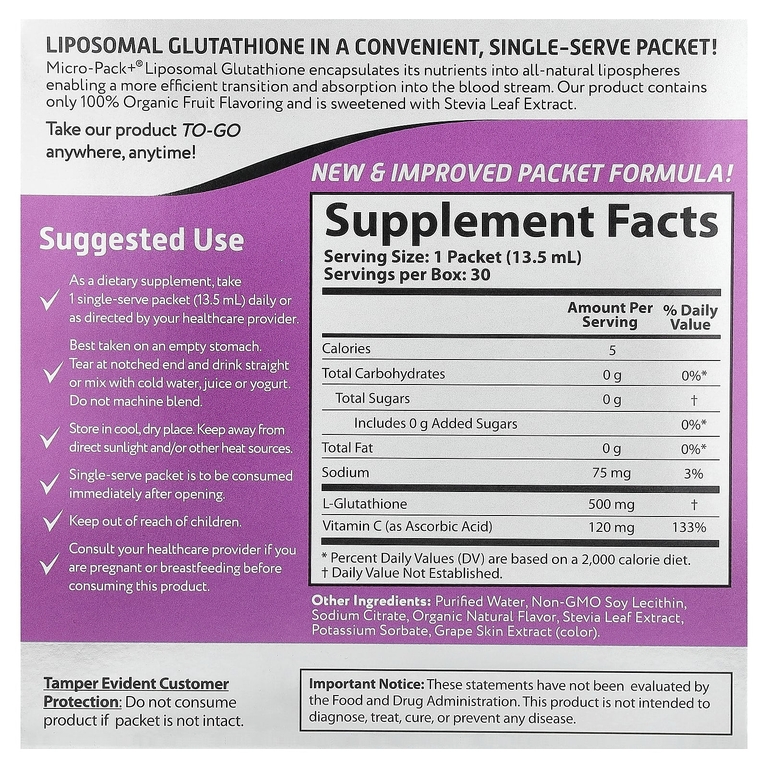 Aurora Nutrascience, Micro-Pack+®, липосомальный глутатион, 30 пакетиков по 13,5 мл (0,46 жидк. унции)