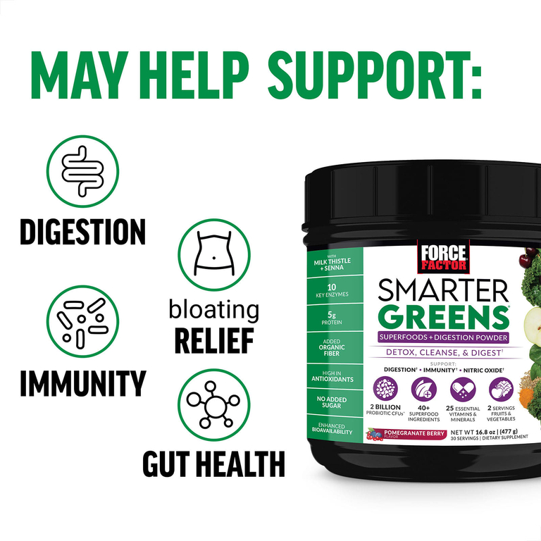 Force Factor, Smarter Greens®, суперфуды и порошок для улучшения пищеварения, гранат и ягоды, 477 г (16,8 унции)