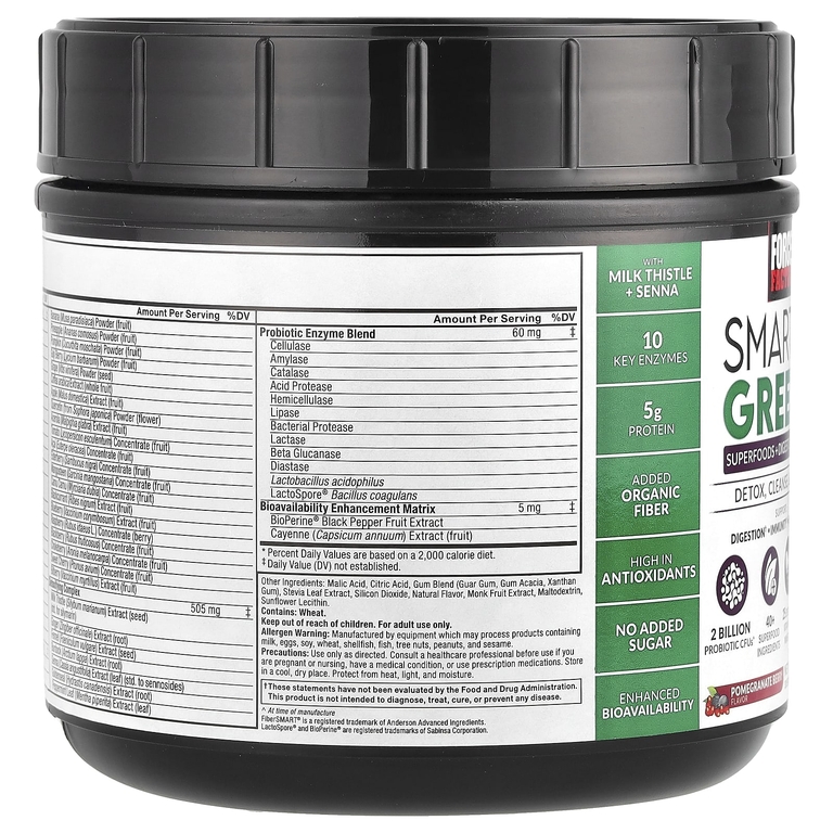Force Factor, Smarter Greens®, суперфуды и порошок для улучшения пищеварения, гранат и ягоды, 477 г (16,8 унции)