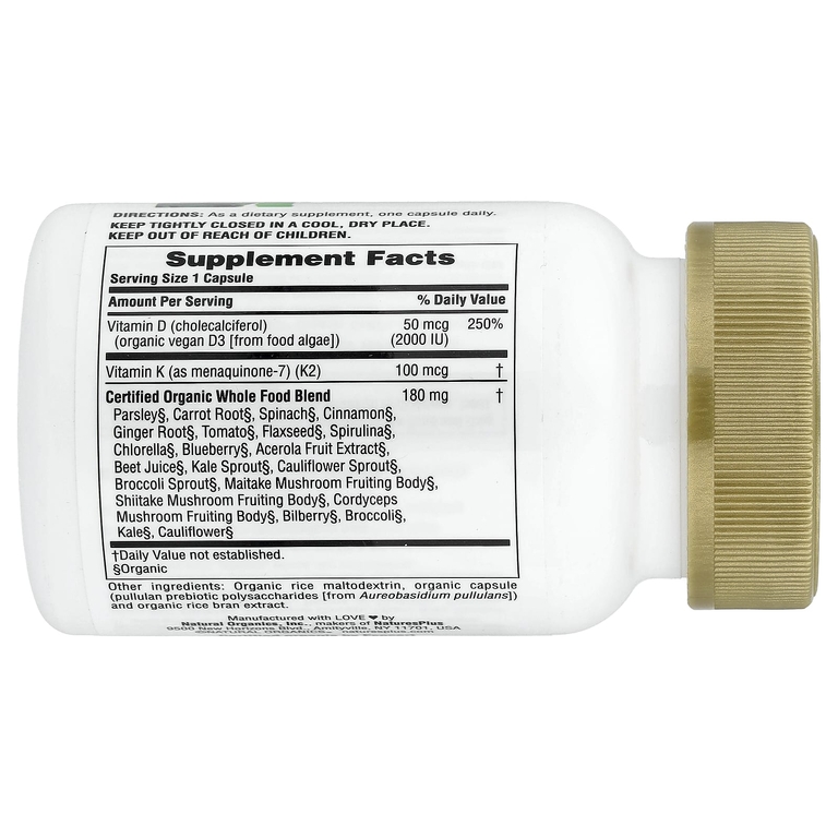 NaturesPlus, Source of Life Garden®, витамины D3 и K2, 60 веганских капсул