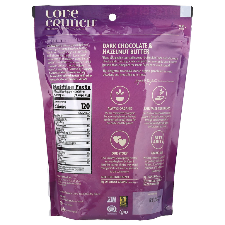 Nature's Path, Love Crunch®, органическая гранола премиального качества, темный шоколад и паста из фундука, 300 г (10,6 унции)