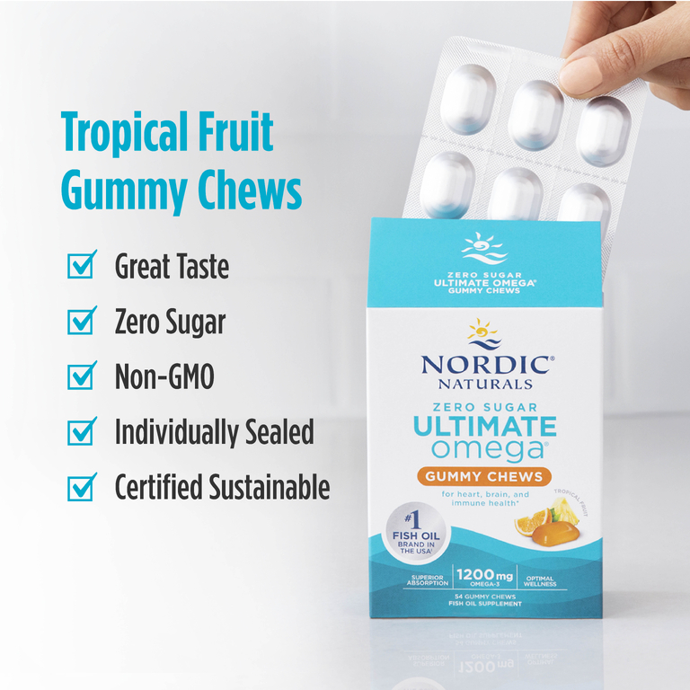 Nordic Naturals, Жевательные жевательные таблетки Ultimate Omega®, тропические фрукты, 1200 мг, 54 жевательные жевательные таблетки (600 мг в каждой жевательной таблетке)