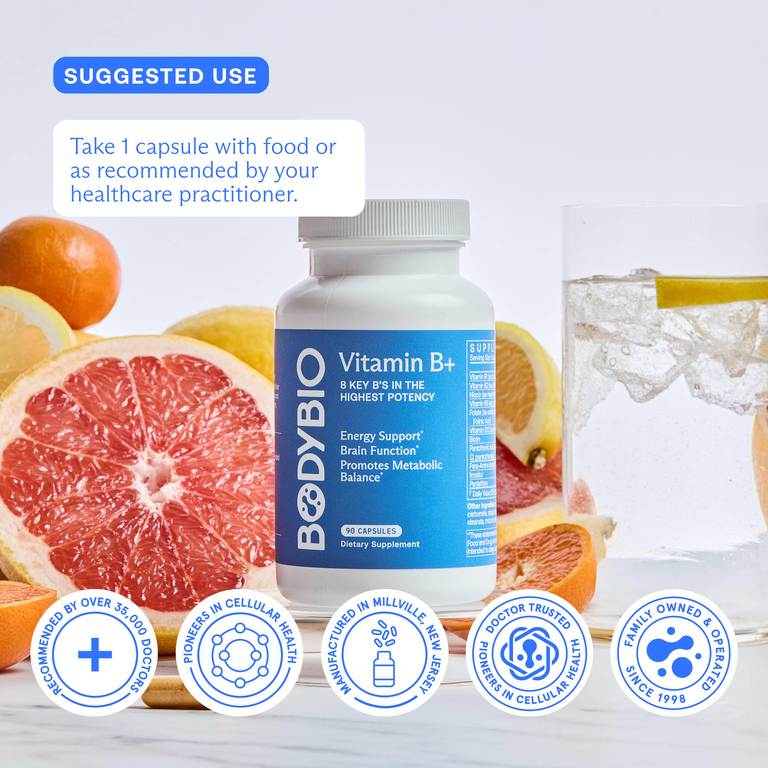 BodyBio, витамин B+, 90 капсул