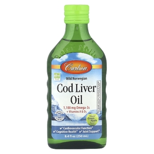 Carlson, Cod Liver Oil, Natural Green Apple , 1,100 mg, 8.4 fl oz (250 ml)