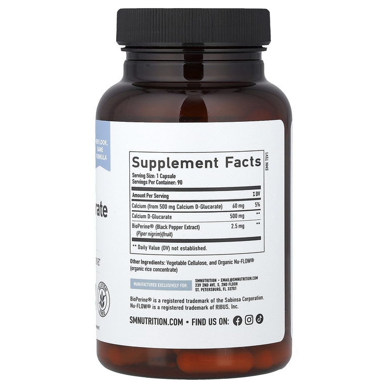 SMNutrition, D-глюкарат кальция и BioPerine®, 90 капсул