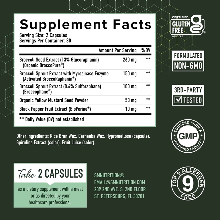 SMNutrition, активированный комплекс с сульфорафаном, с отсроченным высвобождением, 60 капсул