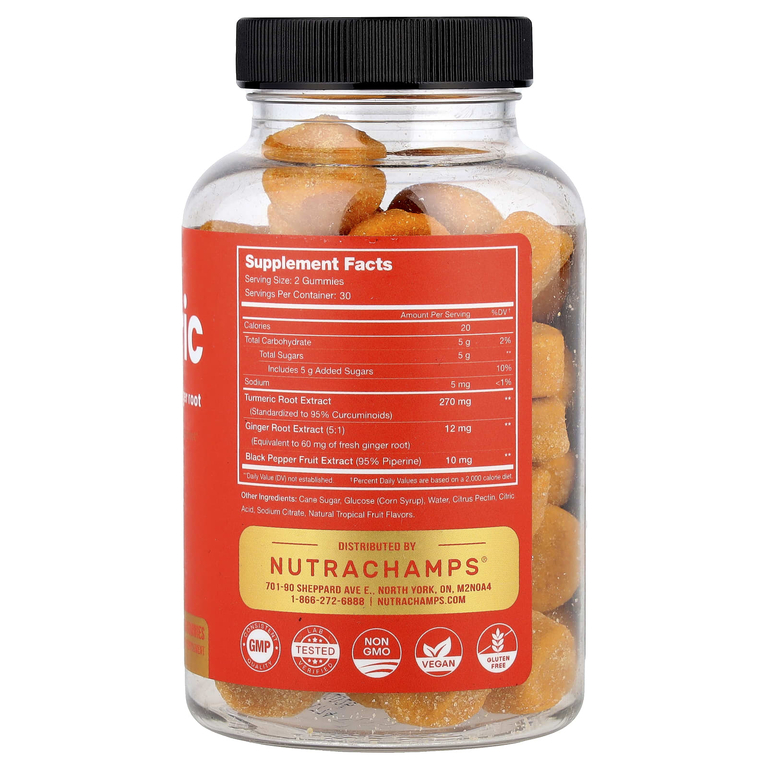 NutraChamps, жевательные мармеладки с куркумой, со вкусом натуральных тропических фруктов, 60 веганских жевательных мармеладок