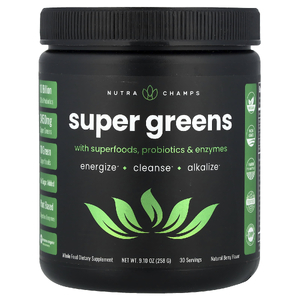 NutraChamps, Super Greens с суперпродуктами, пробиотиками и ферментами, натуральные ягоды, 258 г (9,10 унции)