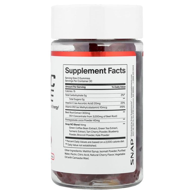 Snap Supplements, жевательные таблетки с оксидом азота, без сахара, вишня, 60 жевательных таблеток