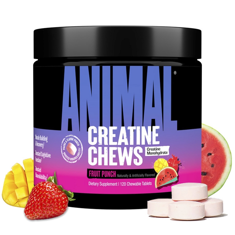 Animal, Creatine Chews, жевательные таблетки с креатином, со вкусом фруктового пунша, 120 жевательных таблеток