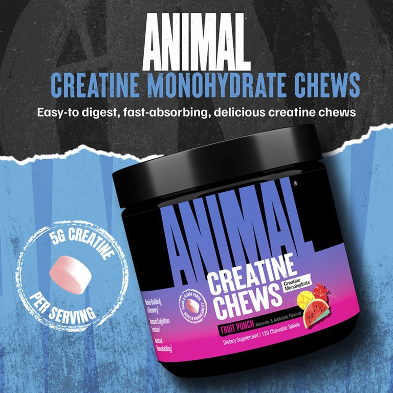 Animal, Creatine Chews, жевательные таблетки с креатином, со вкусом фруктового пунша, 120 жевательных таблеток