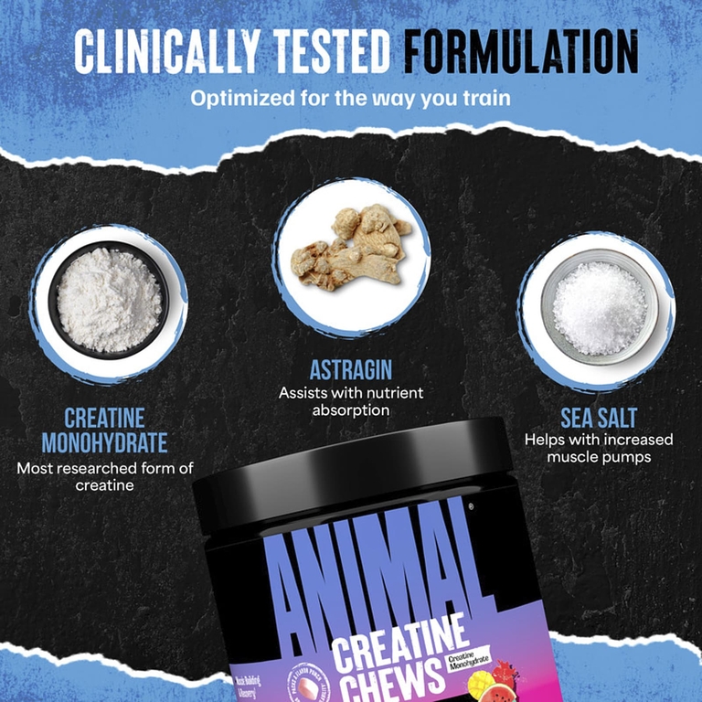 Animal, Creatine Chews, жевательные таблетки с креатином, со вкусом фруктового пунша, 120 жевательных таблеток