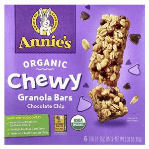 Annie's Homegrown, Органические жевательные батончики из гранолы, шоколадная крошка, 6 батончиков, 25 г (0,89 унции)
