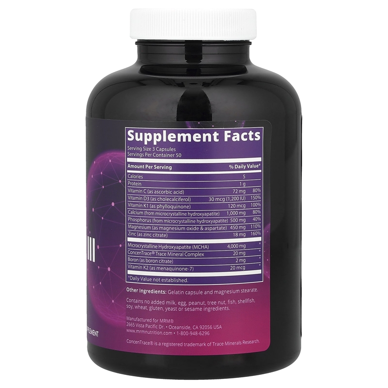 MRM Nutrition, комплекс для поддержки здоровья костей и увеличения их плотности с микрокристаллическим гидроксиапатитом (MCHA), 150 капсул