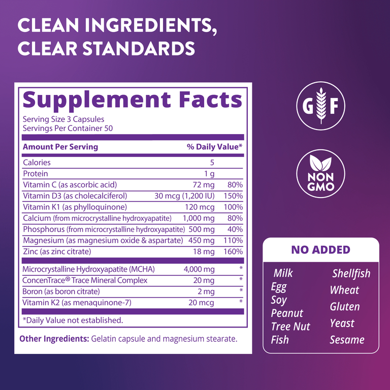 MRM Nutrition, комплекс для поддержки здоровья костей и увеличения их плотности с микрокристаллическим гидроксиапатитом (MCHA), 150 капсул
