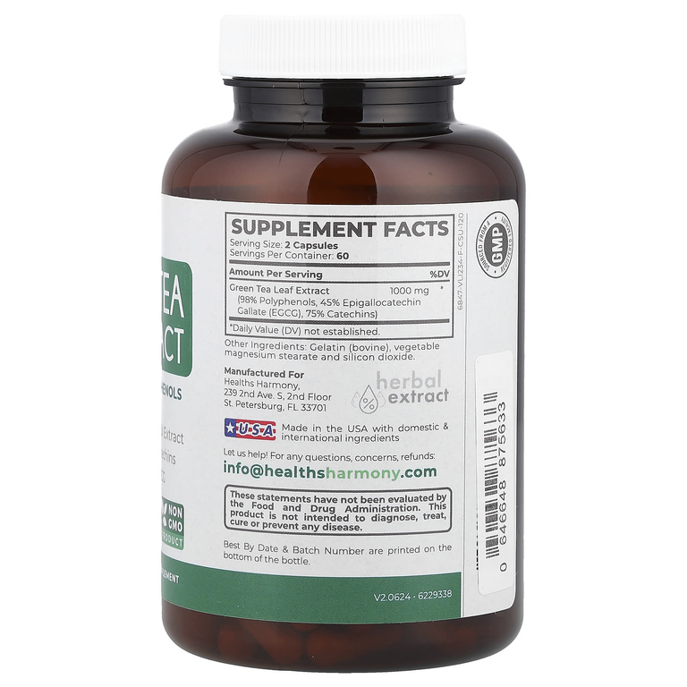 Healths Harmony, 98% экстракт зеленого чая, 120 капсул (500 мг на капсулу)