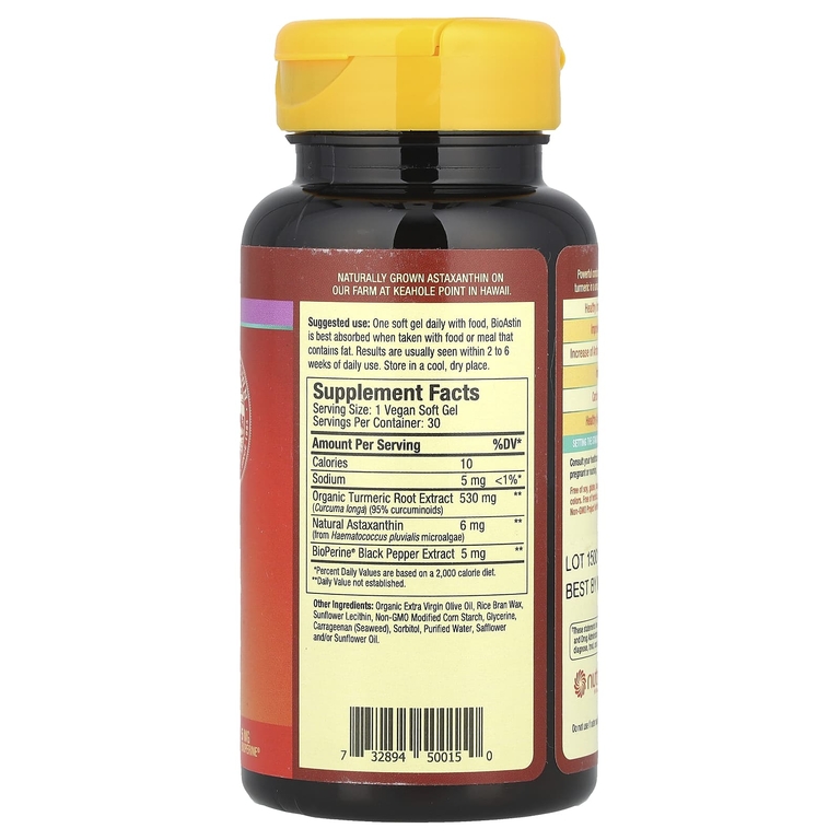Nutrex Hawaii, Turmericastin ™, BioAstin® Hawaiian Astaxanthin®, 30 веганских мягких таблеток
