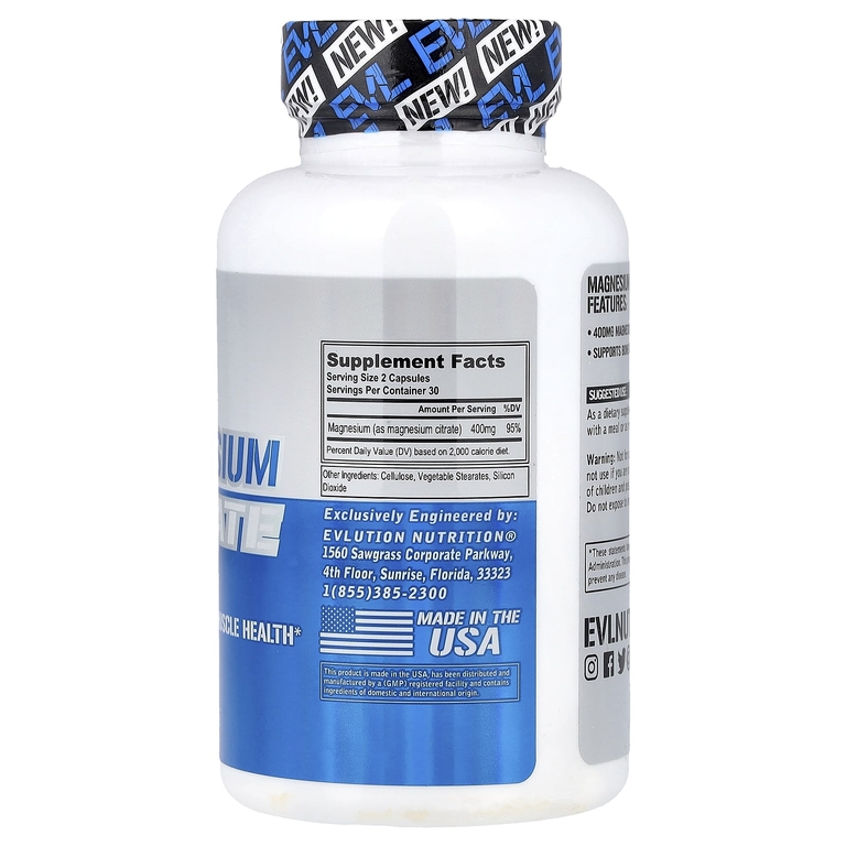 EVLution Nutrition, цитрат магния, 60 вегетарианских капсул (200 мг в 1 капсуле)