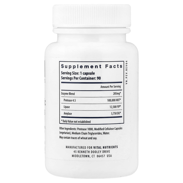 Vital Nutrients, веганские ферменты для поджелудочной железы, 90 веганских капсул