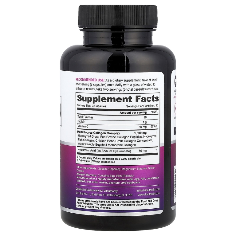 Vitauthority, Multi Collagen Capsules+, коллаген, 90 капсул