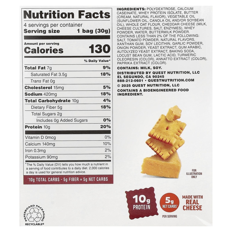Quest Nutrition, крекеры с сыром, чеддер, 4 пакета по 30 г (1,06 унции)